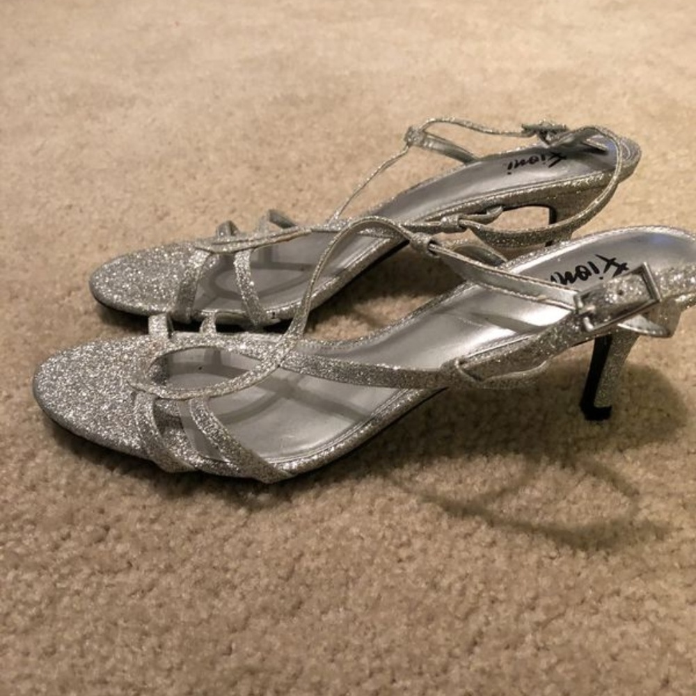 Silver kitten heels
